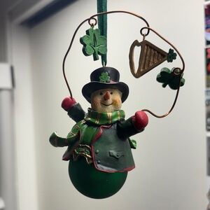 TJ's Irish Snowman Christmas Ornament Blown Glass...